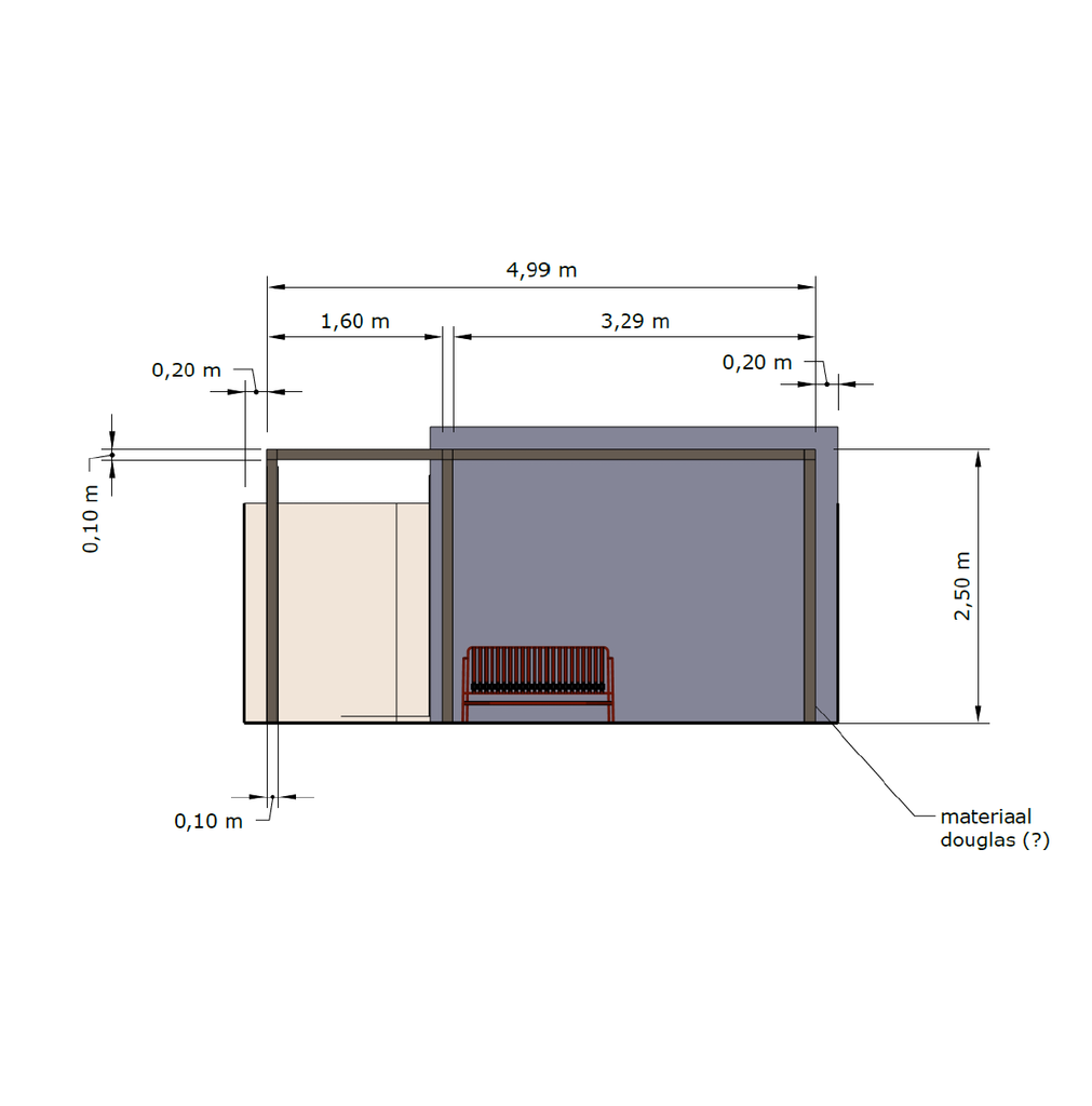 Technische 2D-tekening van de pergola