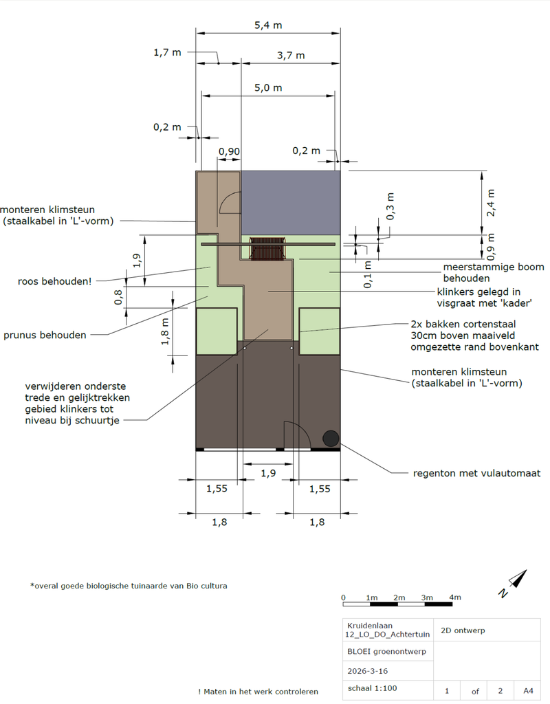 Technische 2D-tekening van het tuinontwerp