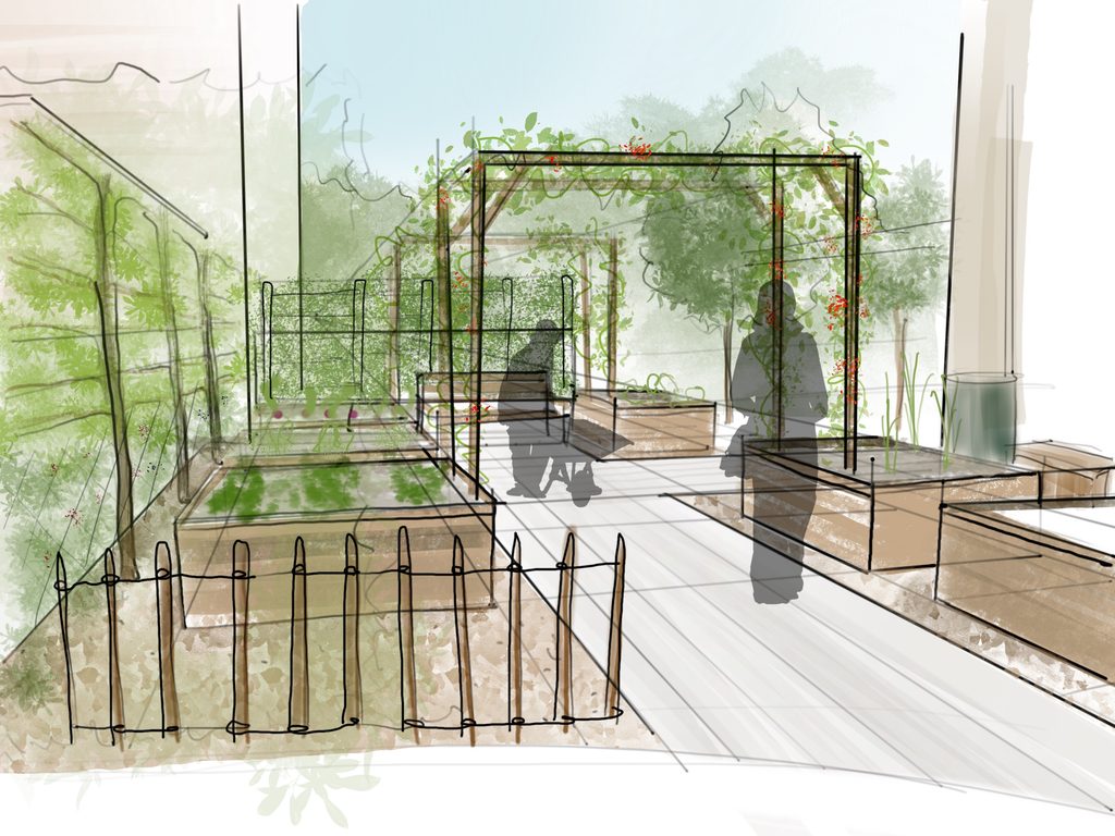 Van een klein moestuintje naar een groene ontmoetingsplek voor alle bewoners. Een uitnodigende gemeenschappelijke tuin waar natuur, ontmoeting en buiten zijn samenkomen.