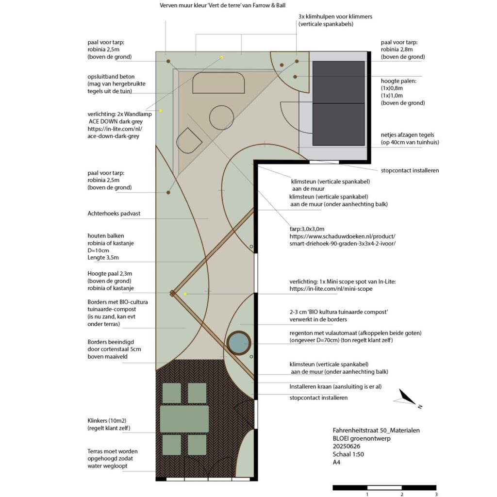 Werktekening van het gekozen ontwerp voor een stadstuin in Den Haag
